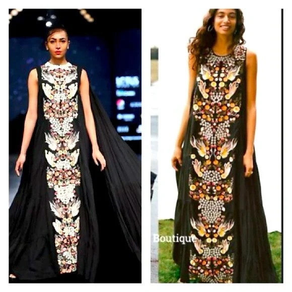 Anthropologie | Dresses | Samant Chauhan Anthropologie Black Embroidered  Oversized Maxi Dress Size 8p | Poshmark
